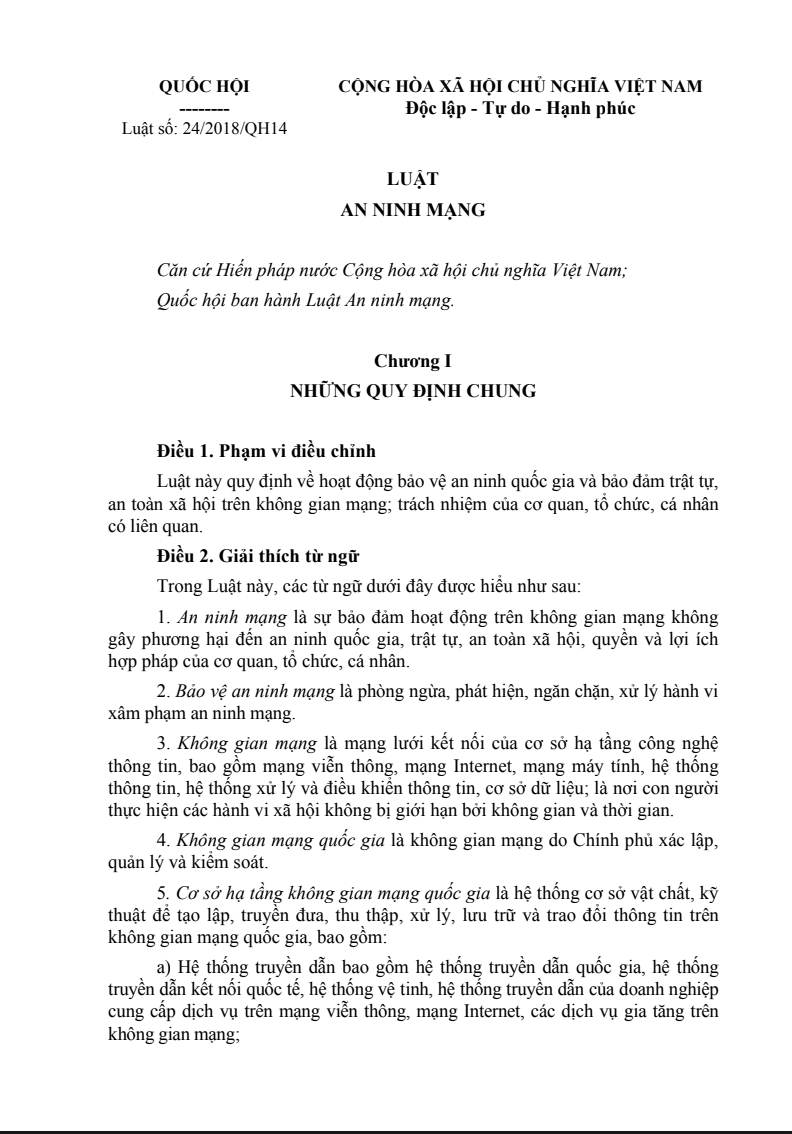 File Sách Luật An Ninh Mạng – 2018 PDF full